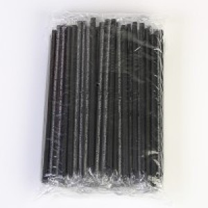 PLASTIC STRAIGHT STRAW WRAPPED 8MM BLACK Q PAC 1 X 150 PCS